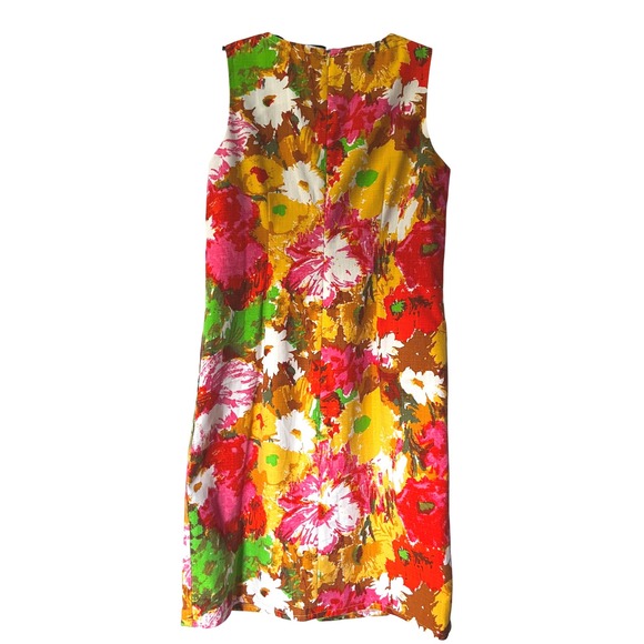 Talbots Floral Print Sleeveless V-Neck Cotton Dress - Bright Colorful - Picture 3 of 5